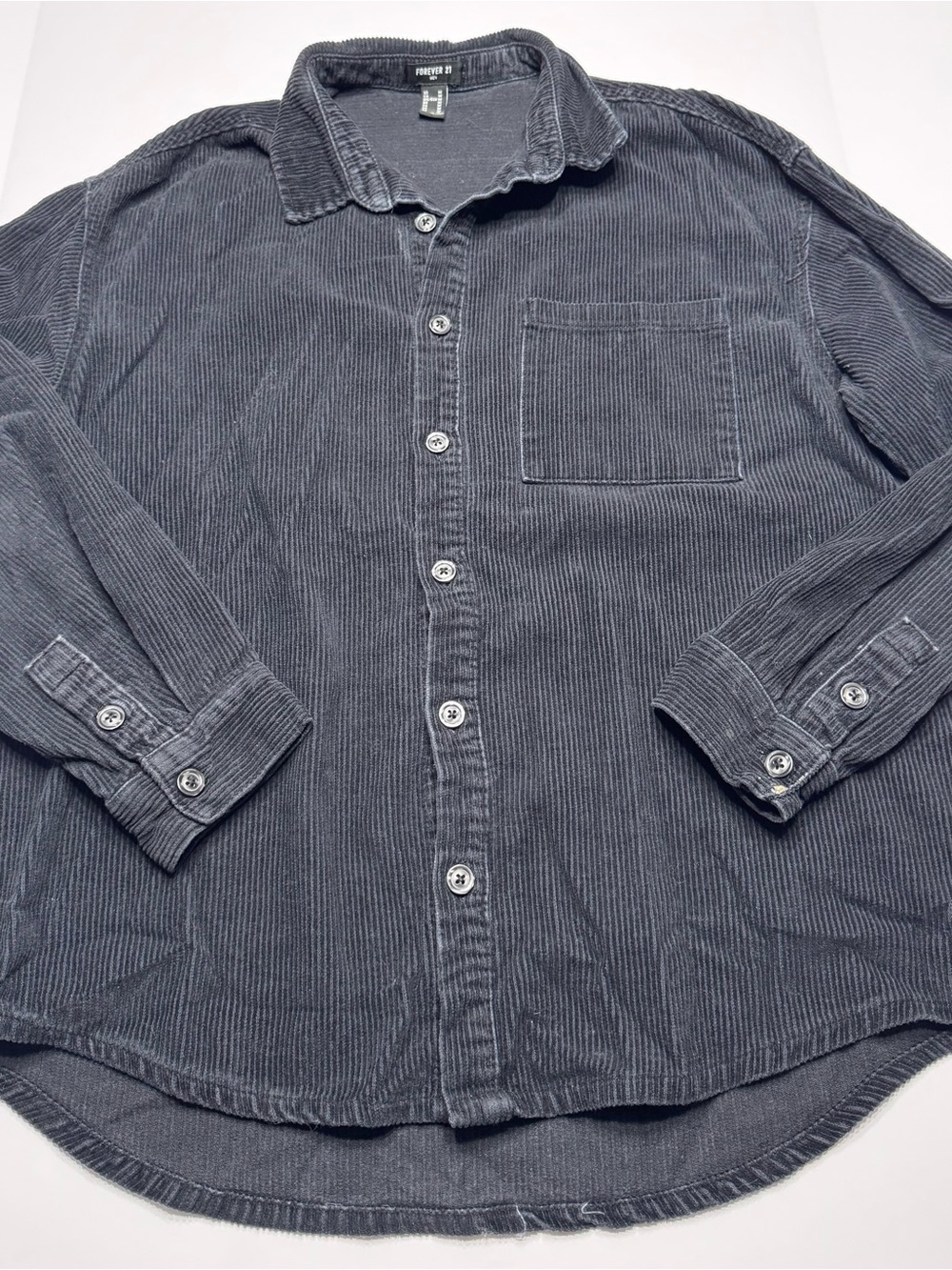 Forever 21 Men's Charcoal Gray Corduroy Button-Down Shirt
